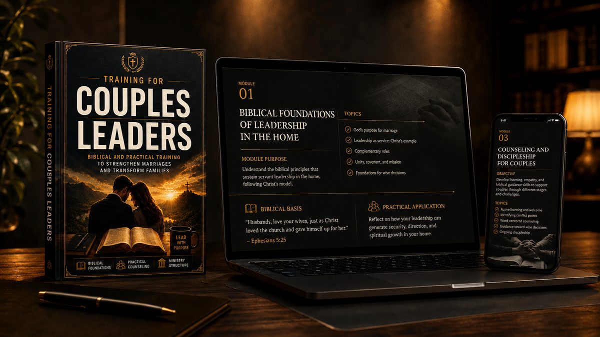 Couples Ministry Leaders Training on a book, laptop, and phone